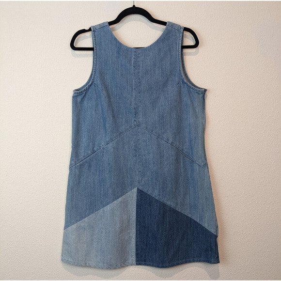 Rachel Roy Pieced Denim Dress Blue Large Mini Patchwork Sleeveless Pockets - Picture 8 of 8